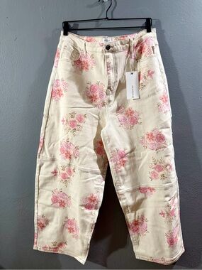 Anniewear Women's Cream Straight-Leg Jeans with Pink Floral Print
